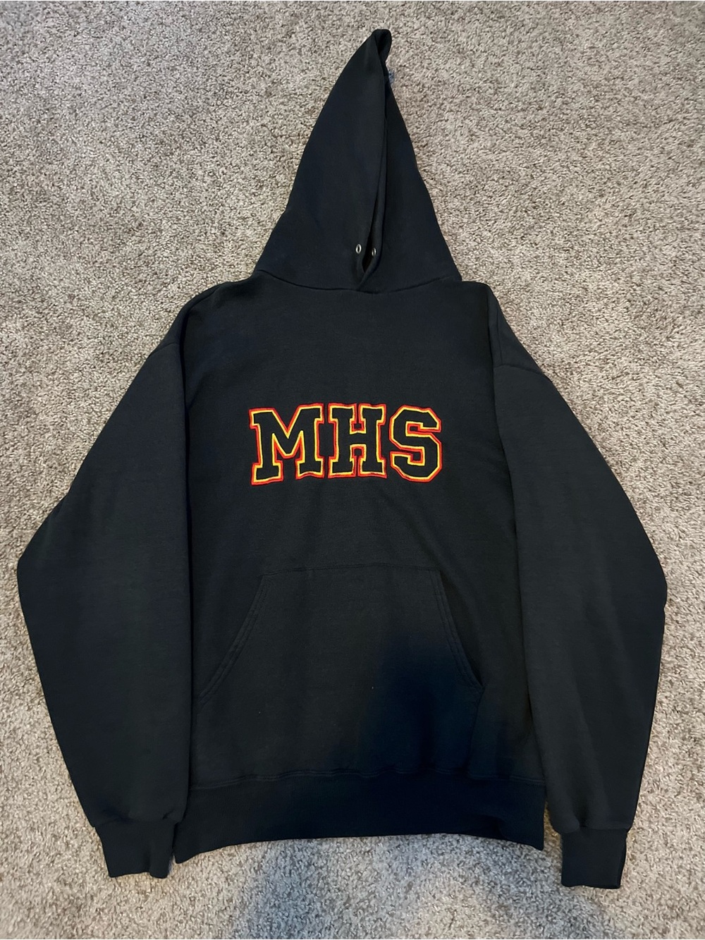 Jerzees Black Crewneck Hoodie with Red and Yellow MHS Applique